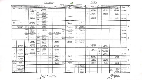 الجدول الدراسي لقسم الحاسبات كلية العلوم والهندسة