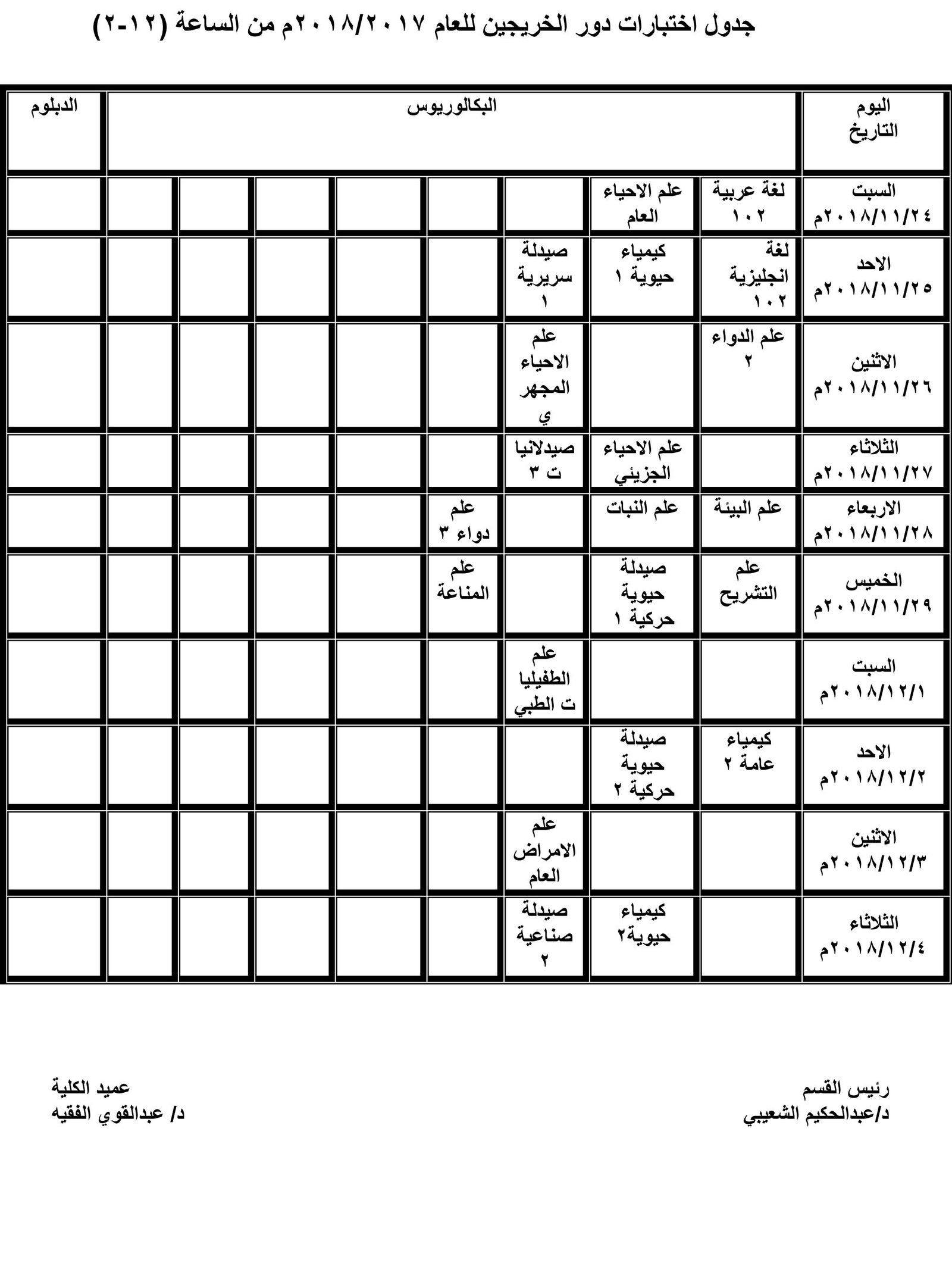 جدول دور الخريجين 2017-2018